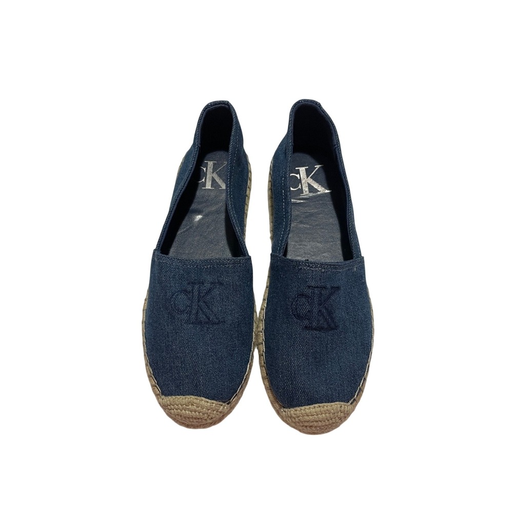 Calvin Klein Womens Denim Espadrille Flats Navy Blue CK Logo Slip On Shoes 6.5M